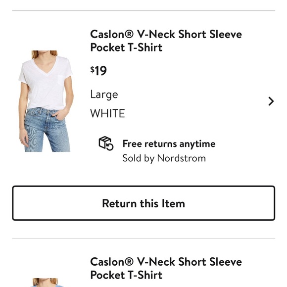 Caslon V-neck pocket shirt sleeve shirt, white, large - Picture 4 of 4